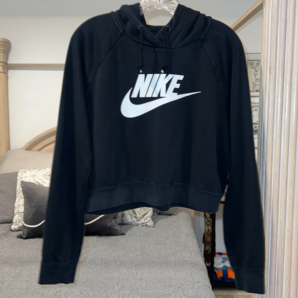 Nike Womens Black Cropped Nike Hoodie Size Large